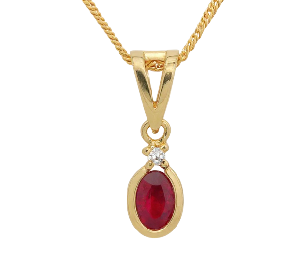 18KT GOLD PENDANT SET WITH 01 RUBY AND 01 DIAMOND 